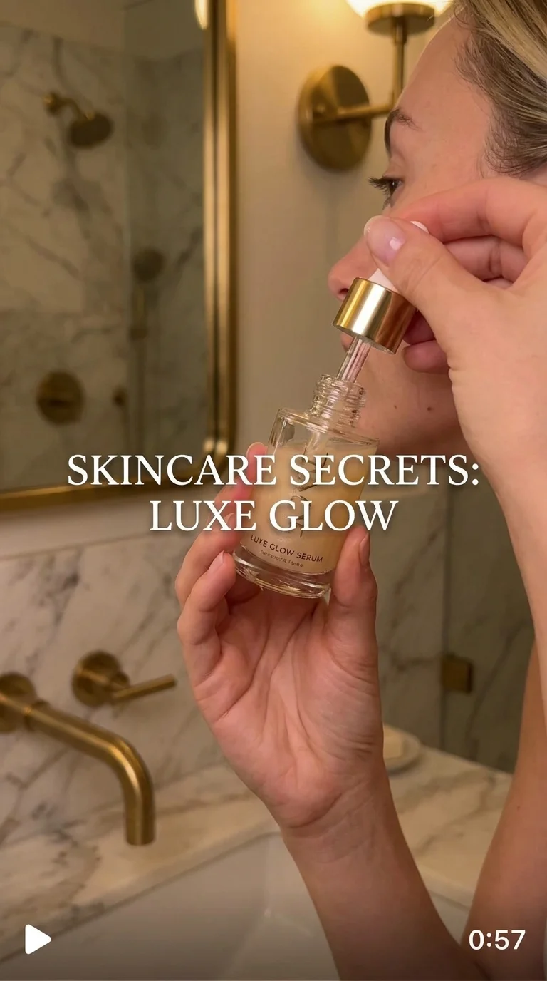 Portrait of creator holding minimalist white skincare tube, soft neutral background, clean aesthetic